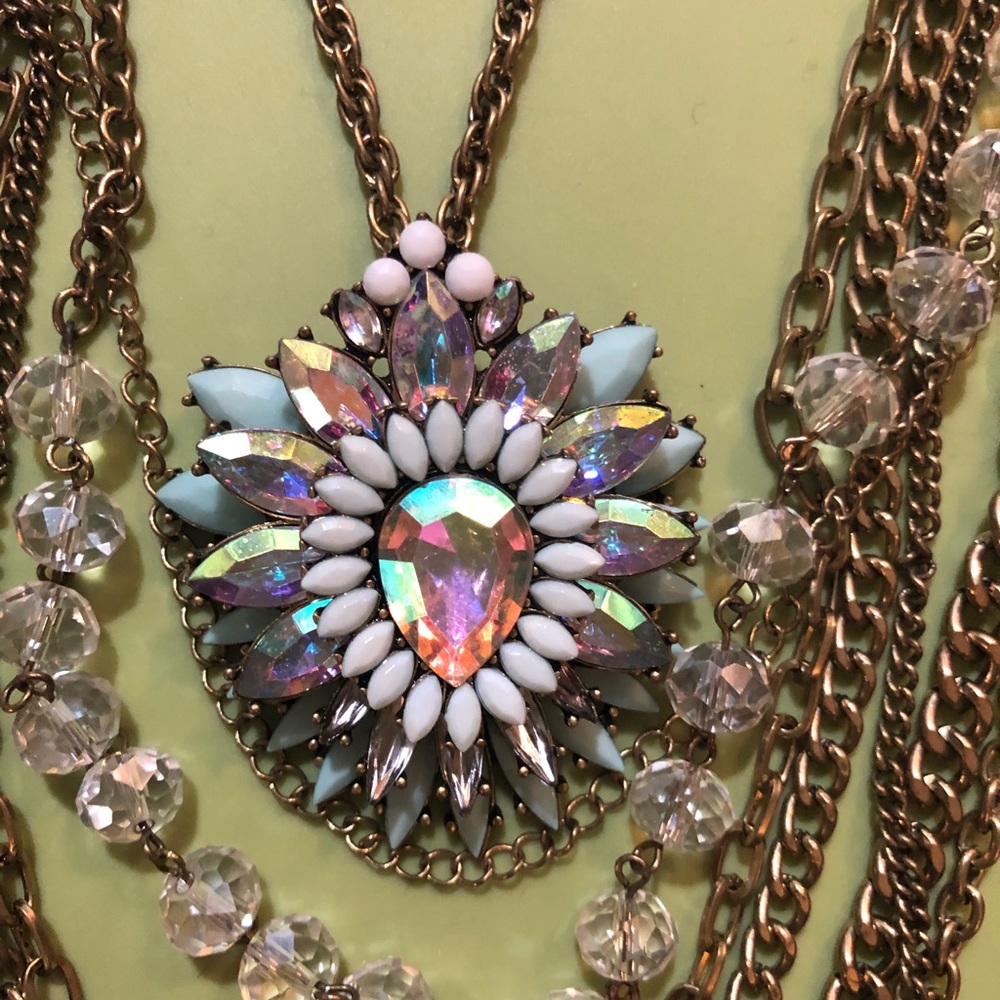 Rhinestones Stones Multi Chains Statement Necklace - image 5